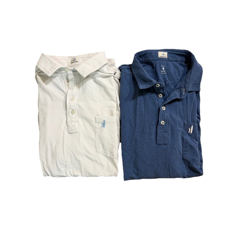 Johnnie-O Original Polo Shirts LOT OF 2 Mens 2XL Slim Fit Hangin Out Blue White